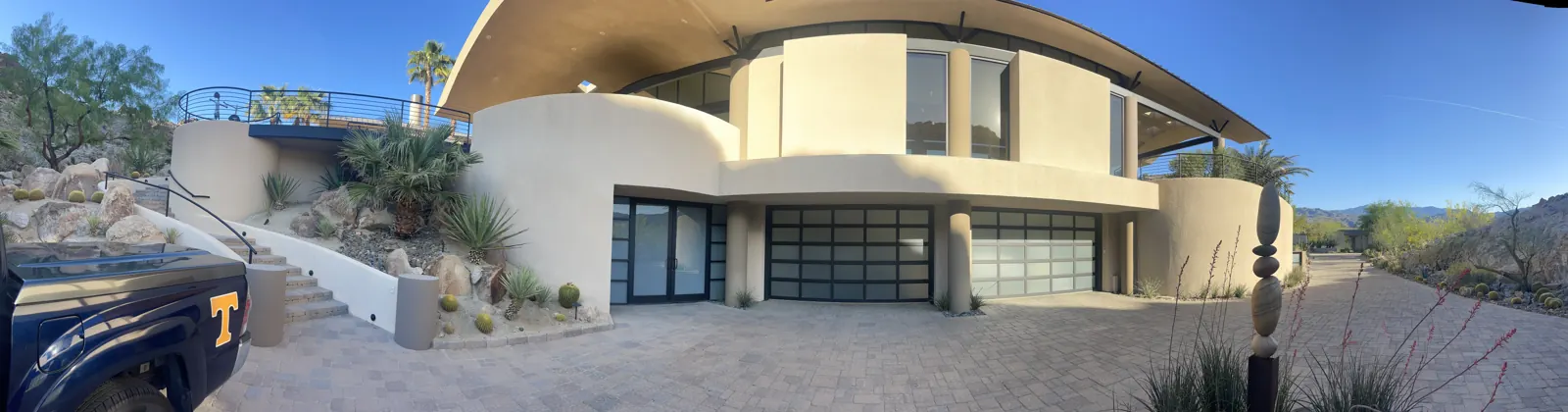Curved modern desert home in the Coachella Valley